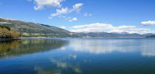 Naklejka na ściany i meble Panoramic view to the lake Pamvotis in Ioannina city, Epirus Region, Greece