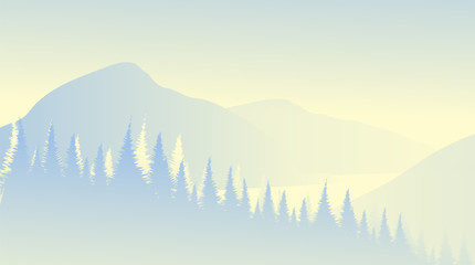 Fototapeta premium Vector Ice Mountain landscape with Pine Forest,foggy and snow concept design.