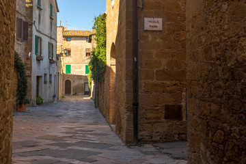 Small alley in the center of Pienza, little town in Italy.
