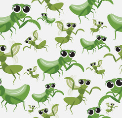 Vector Seamless pattern Mantis Cartoon Character design Cute style concept.