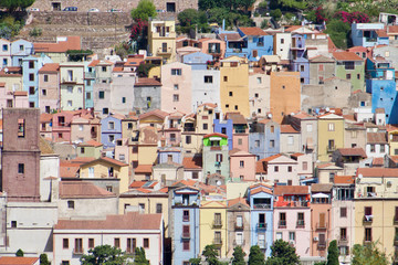 Colorful houses in Bosa, Sardinia, Italy. Scenic landscape in Oristano.