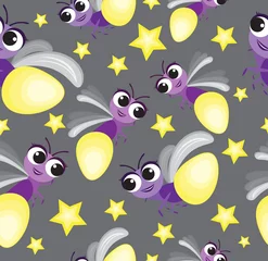 Fotobehang Vector Seamless pattern firefly Cartoon Characterwith star  design Cute style concept. © Varunyu