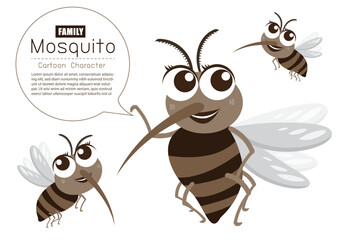 Vector Mosquito Family Cartoon Character design; Cute style concept. - obrazy, fototapety, plakaty