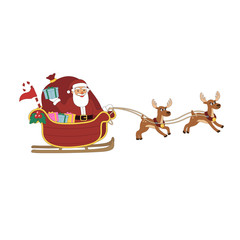 Santa Claus's reindeer pull a sleigh through the night sky to help Santa Claus deliver gifts to children on Christmas Eve.Vector isolated on white background.