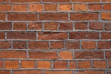 Full frame image of the old weathered red brick wall, close-up view. High resolution texture for background, poster, collage etc. Copy space