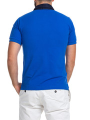 T-shirt on young man in  behind isolated on white