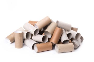 Empty Toilet Rolls Stack Up On a white Background