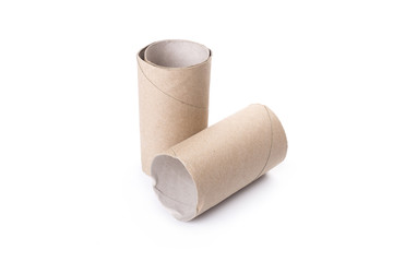 Paper tube of toilet paper, isolated on white background