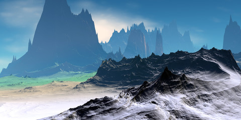 Fototapeta na wymiar Alien Planet. Desert. 3D rendering