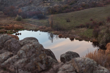 beautiful landscape of autumn canyon and lake