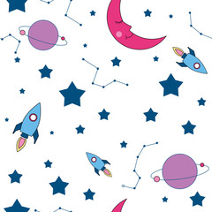 Cute galaxy seamless colorful vector pattern design. Vector doodles