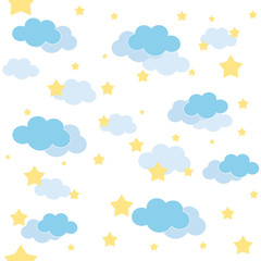 Clouds and stars in the sky vector seamless repeat pattern design