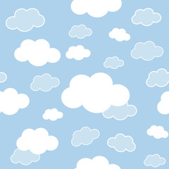 Cute blue and white clouds in the sky repeat vector pattern design