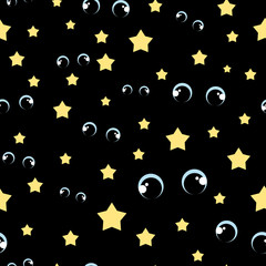 Cute cartoon eyes in the dark, seamless vector repeat pattern