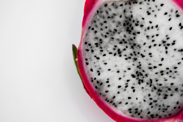 Dragon fruit. Vibrant Dragon Fruit on white background. Sliced white dragon fruit or pitaya on...