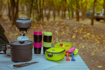 camping, сamping cookware set outdoors