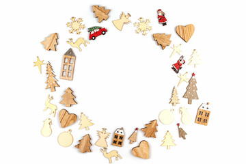 Christmas composition with xmas decorations over the white background