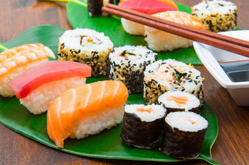 Japanese food mix on a restaurant table