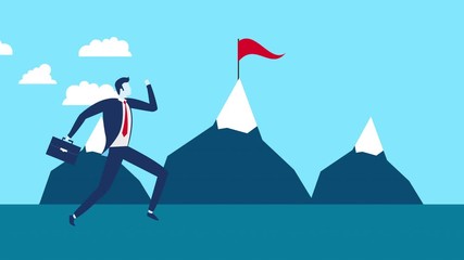 businessman worker running with mountains animation