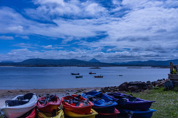 Gola Island beach looking towards Errigal during the Gola Island Festival, July 2019, County Donegal, Ireland