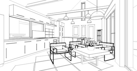  modern kitchen interior 3d illustration