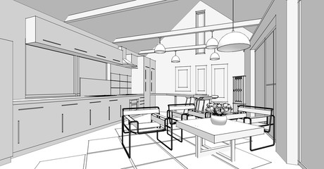  modern kitchen interior 3d illustration