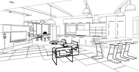 modern kitchen interior 3d illustration