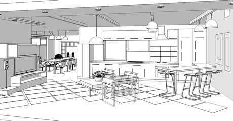  modern kitchen interior 3d illustration