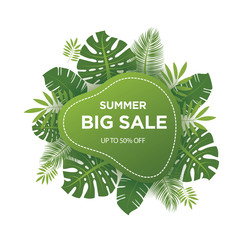 Summer sale banner template. Trendy summer tropical leaves.