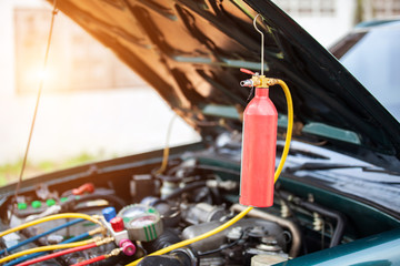 car air conditioner system in car garage, Car air conditioner check service, leak detection, fill...
