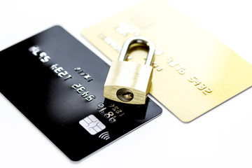 Credit cards with lock close up - online shopping