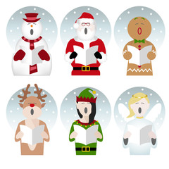 christmas characters singing in the snow