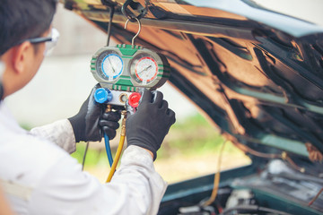 car air conditioner system in car garage, Car air conditioner check service, leak detection, fill...