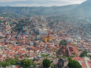 Panoramic photo in the morning of Guanajuato City, México, colorful city and alleys.