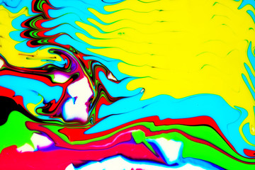 Abstract painting technique Ebru .Turkish style Ebru on the water with acrylic paints press waves.Modern art marble liquid texture