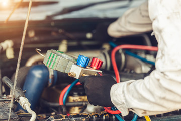 car air conditioner system in car garage, Car air conditioner check service, leak detection, fill...