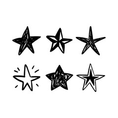 Star doodles collection. Hand drawn stars set. Cute vector sketches.
