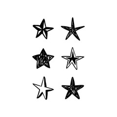 Star doodles collection. Hand drawn stars set. Cute vector sketches.
