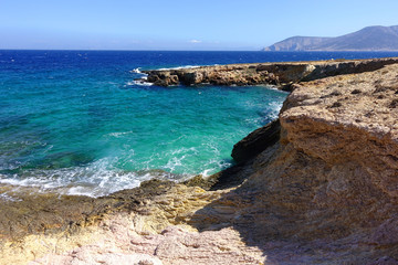 Fototapeta na wymiar Famous devil's eye lagoon in island of Koufonisi, Small Cyclades, Greece
