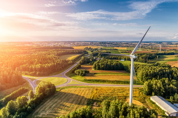 Wind power station. Aerial view. - obrazy, fototapety, plakaty