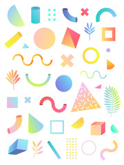 Vector set illustration. White background isolated. Color 3d geometric figures. Collection trendy design elements for your design