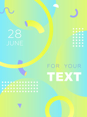 Creative bright geometric poster. Saturated gradients, art texture, abstract. Place for text. Trendy style design.