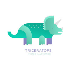 Herbivores dinosaur. Vector cartoon illustration. Flat design. Isolated on white. Triceratops.  Triassic period