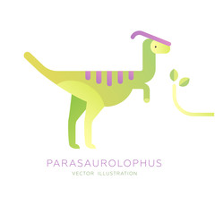Herbivores dinosaur. Vector cartoon illustration. Flat design. Isolated on white. Parasaurolophus. Triassic period