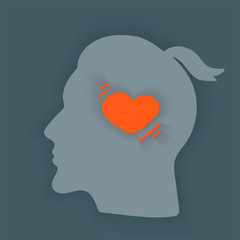 Tearing headache.Headache icon.  Abstract minimal illustration of young man with red bomb in his head suffers from headache. Design template for medicine or therapy for headache.