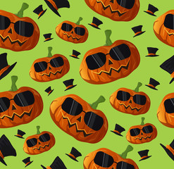 Vector Halloween Seamless,Halloween pumpkin Wear a magic hat with sunglasses Pattern design.