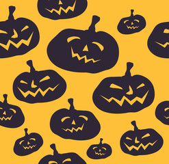 Vector Yellow Halloween Seamless,Halloween silhouette pumpkin with bat and spider,Pattern design.