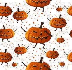 Vector Halloween Seamless Dabbing halloween on White background, Pumpkins Pattern design.