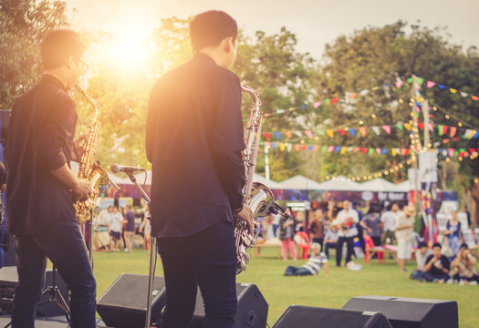 Jazz Musician Playing Outdoor Concert	