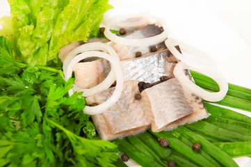 Salted herring with onions and herbs